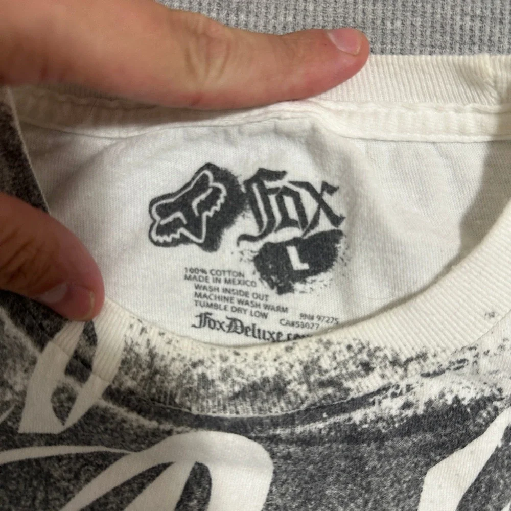 Fox Racing Riders Co Graphic T-Shirt All Over Print Y2K White Black Mens Large